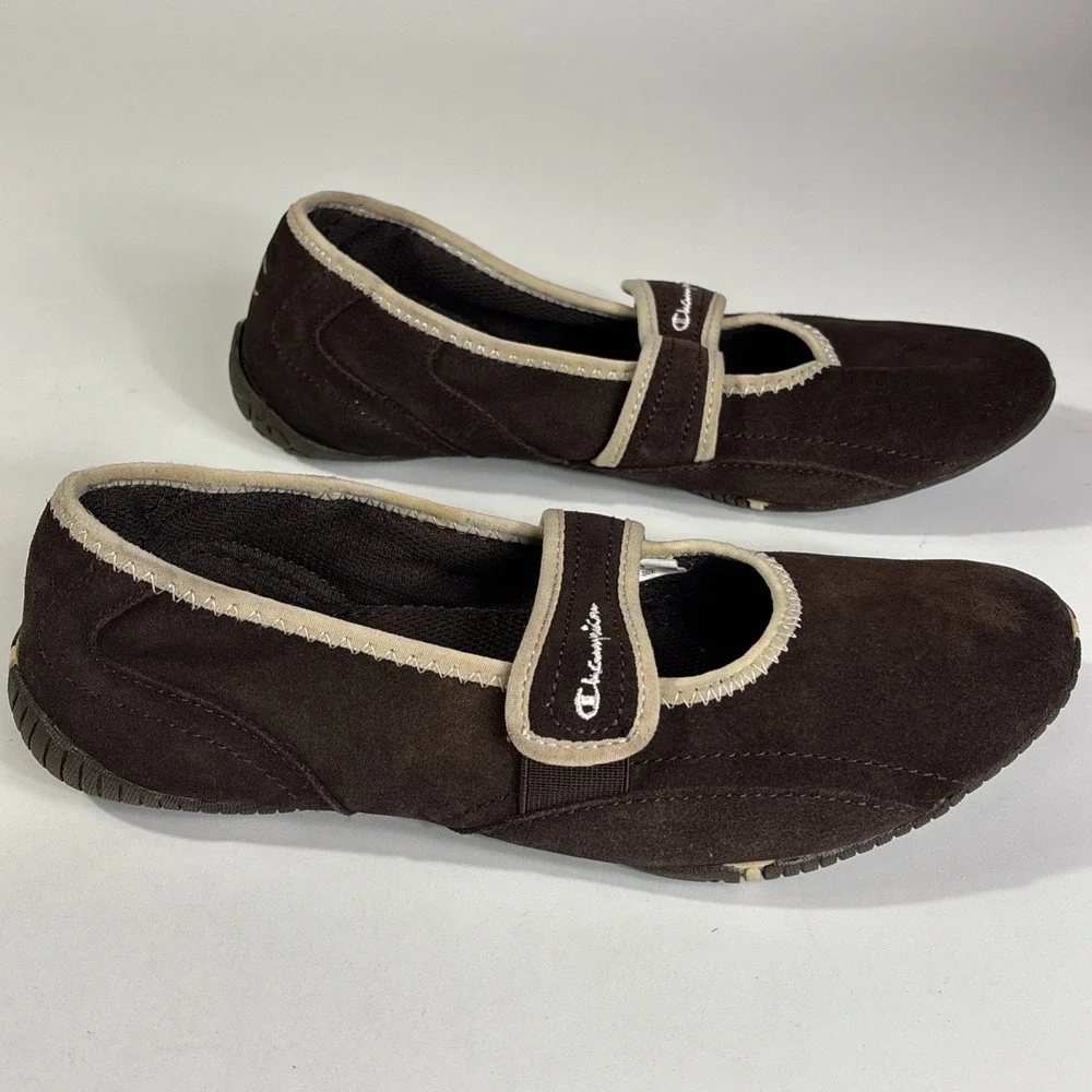 Champion Mary Jane Sneaker Flats Women's Size 8.5 Brown Leather Comfort Slip On - Picture 5 of 7